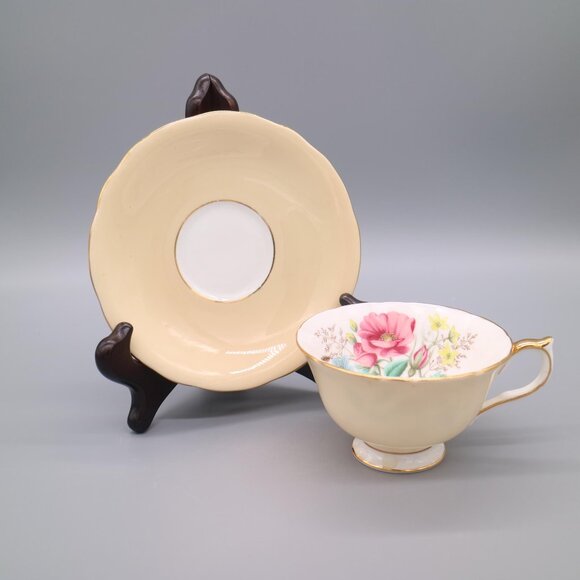 Aynsley Fine Bone China Beige Floral Flowers Vintage Cup & Saucer Set - 3519 - Picture 1 of 6